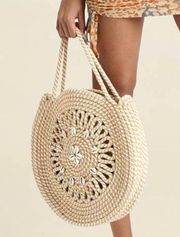 VENUS Striped Rope Shell Nautical Beach Round Tote Shoulder Bag