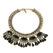 Banana Republic Gold-tone Gold Chain Black Stone and Crystal Statement Necklace