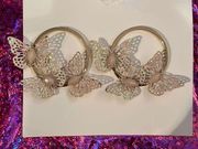 New Badgley Mischka Extremely Unique 3 D Hoops with fluttering butterflies