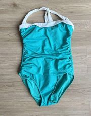 Lauren Ralph Lauren Bel-Air One Piece Halter Swimsuit Size 12 Turquoise Blue