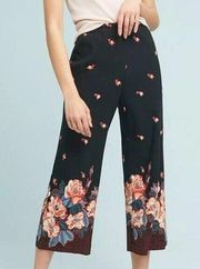 Anthropologie Ett Twa Blake Black Floral Pull On Wide Leg Crop Pants EUC Size S