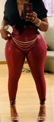 Burgundy Red Faux Leather Leggings Pants