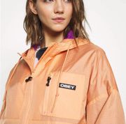 Obey Riverbed Windbreaker Jacket Thin Coat Full Zip Logo Orange Melon Zipper NWT