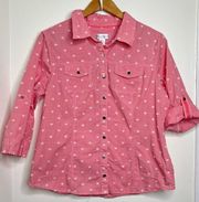 Christopher & Banks Button Down Blouse Top Women’s Medium Roll Tab Sleeves Swiss
