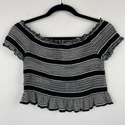 SKY AND SPARROW Crop Top Black & White Smocked Cropped B&W Stretchy Small S