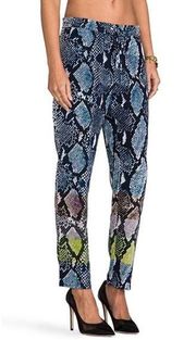 Diane von Furstenberg Bennet Two Animal Blue Snake Print Silk Pants