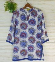 Roller Rabbit Blue Floral Print Cotton Tunic