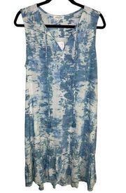 Beach Lunch Lounge Blue Tie Dye Flowy Sleeveless Dress Size Medium New with tag