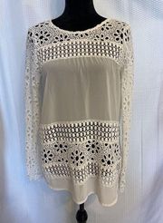 Double Zero White Eyelet Long Sleeve Blouse Size Medium