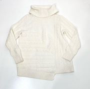 Ll Bean Fisherman’s Mixed Stitch Cowl Neck Sweater Winter White XL