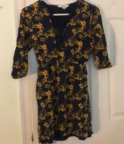 Floral Blue & Yellow Office Dress