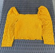 Yellow Lace Angel-Sleeve Crop Top Size Small