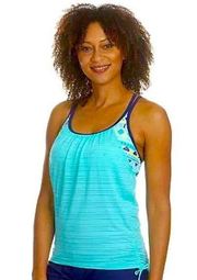 | Ruched UPF 30+ Geometric Blouson Swimsuit Top