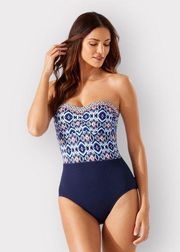 Tommy Bahama NEW Strapless One-Piece Bathing Suit Womens 8 Swimwear Medium Blue