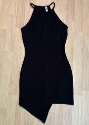 Little Black Bodycon Asymetrical Hem Halter Dress