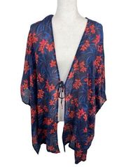 Denim & Co. Women's Beach Tie-Front Cover-Up Top Navy Blue Tropical L/XL