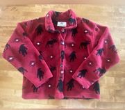 TRUE GRIT Made in the USA Crop Button Down Jacket Fleece Red Moose & Bear Medium