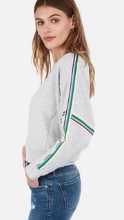 One Eleven Grey Rainbow Varsity Striped Dolman Sleeve Sweatshirt
