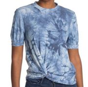 Como Vintage Blue Tie Dye Front Twist Knot T-shirt Top