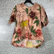 Melissa McCarthy Seven7 NWT Pink Floral Skimmer Top - Size Large - Pleated Back