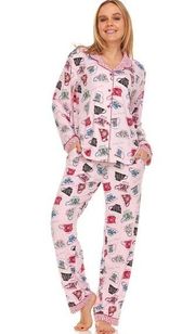 Flora Ladies Notch Collar PJ Set Tea Time Print Size Small NWT