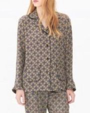 Sandro Sz 1 Women's Brown Stone Rosette Satin Button Down Shirt