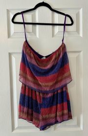 Shimmer Striped Strapless Colorful Metallic Layered Romper