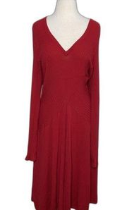 Lane Bryant Ribbed Red Sweater Dress Long Sleeve Deep V Neck Bodycon Sz 22/24