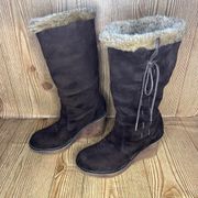 Lower east side fur lined tall dark brown wedge boots
Women’s 5.5