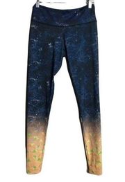 Onzie Time Travel Ombre Legging Womens Size S Blue Yellow Night Sky Galaxy Print