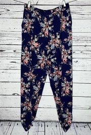 Antthony Originals Size 1X Blue & Pink Floral Print Ruched Leg Pull On Pants