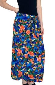 Vintage Y2K  Silk Colorful Tropical Floral Wrap Maxi Skirt