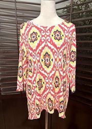 Ruby Rd. Women's Red/Yellow Abstract 3/4 Sleeve Blouse L NWT