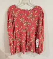 NEW LILY STAR Floral Long Sleeve Top Size Large  NWT