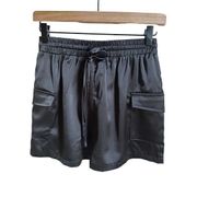 Glam High Waisted Shine Pocket Black Silky Sateen Size Small