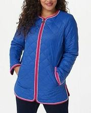 DENNIS by Dennis Basso Royal Blue Quilted Jacket with Contrast Piping Size M