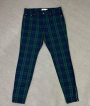 Vineyard Vines Black Watch Plaid Twill Skinny Pants Blue Green Size 10 Mid Rise