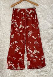 rare red floral cropped wide leg pants