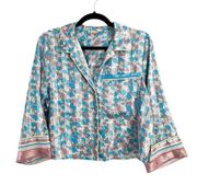Satin Pajama Set Size M Blue Lavender Floral Top + Shorts