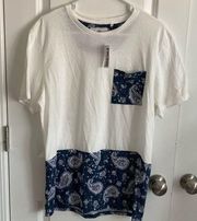 NWT On The Byas Medium Navy White Paisley T shirt