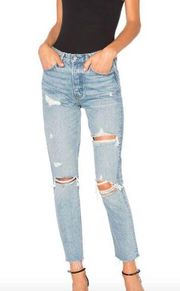 GRLFRND Karolina Jeans in A Little More Love Size 26 Hi Rise Distressed Raw Hem