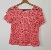 Wet Seal Crop Crocheted Top Floral Coral Pink Size Medium