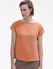 MM Lafleur Betty Rolled Sleeve Crepe Top in Persimmon Orange Size Small