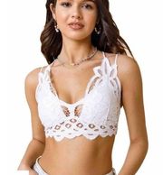 Francesca's Collections White Lacy Crochet Strappy Back Boho Bralette size XS