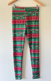 No Boundaries Green / Red Christmas Fleece Leggings Size Medium