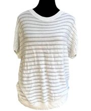 Lafayette 148 New York Striped Short Sleeve Silk Knit with Sequins Size Medium