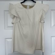 NWT White leather top with short flutter sleeves from The Pants Store