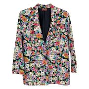 Vintage Colorful Watercolor Floral Blazer  Size 14