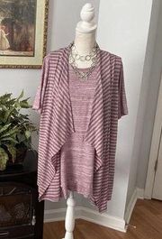 LOGO Lori Goldstein Short Sleeve 1X Purple Drapery Women’s Blouse Striped
