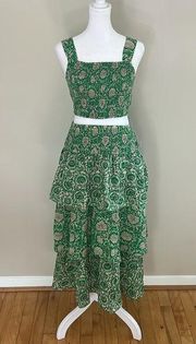 Revolve House of Harlow 1960 Green Floral Smocked Tiered Skirt Set Size Small